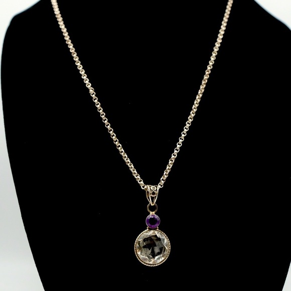 BOXCHAIN BEAUTY AMETHYST AND MOONSTONE NECKLACE AND PENDANT STERLING SILVER - Picture 3 of 15